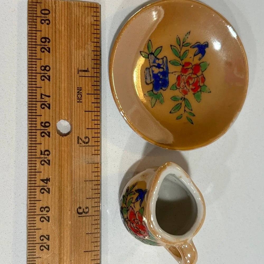 Vintage Miniature Creamer and Saucer Set Japan Floral Design‎ Dollhouse